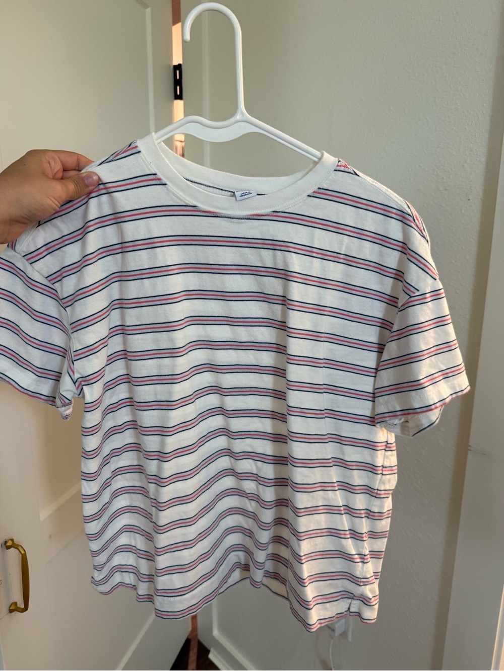 Old Navy White Tee with Red and Blue Stripes